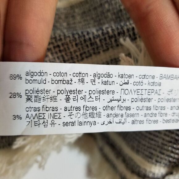 Zara Women Striped Crop Hoodie Sweatshirt Sz L Gray Boho Button Neck - Picture 4 of 4